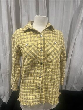 Zara Frayed Hem Houndstooth Button-Front Shacket